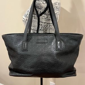 Dark Brown Leather  Gucci Tote Bag Guccissima 211137